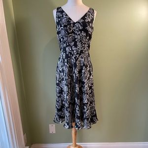 AT Loft Silk Black White Print Sleeveless Dress - Size 4